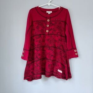 Naartjie Girls 5 Years Red Floral Butterfly Swing Top 3/4 Sleeves Boho Buttons
